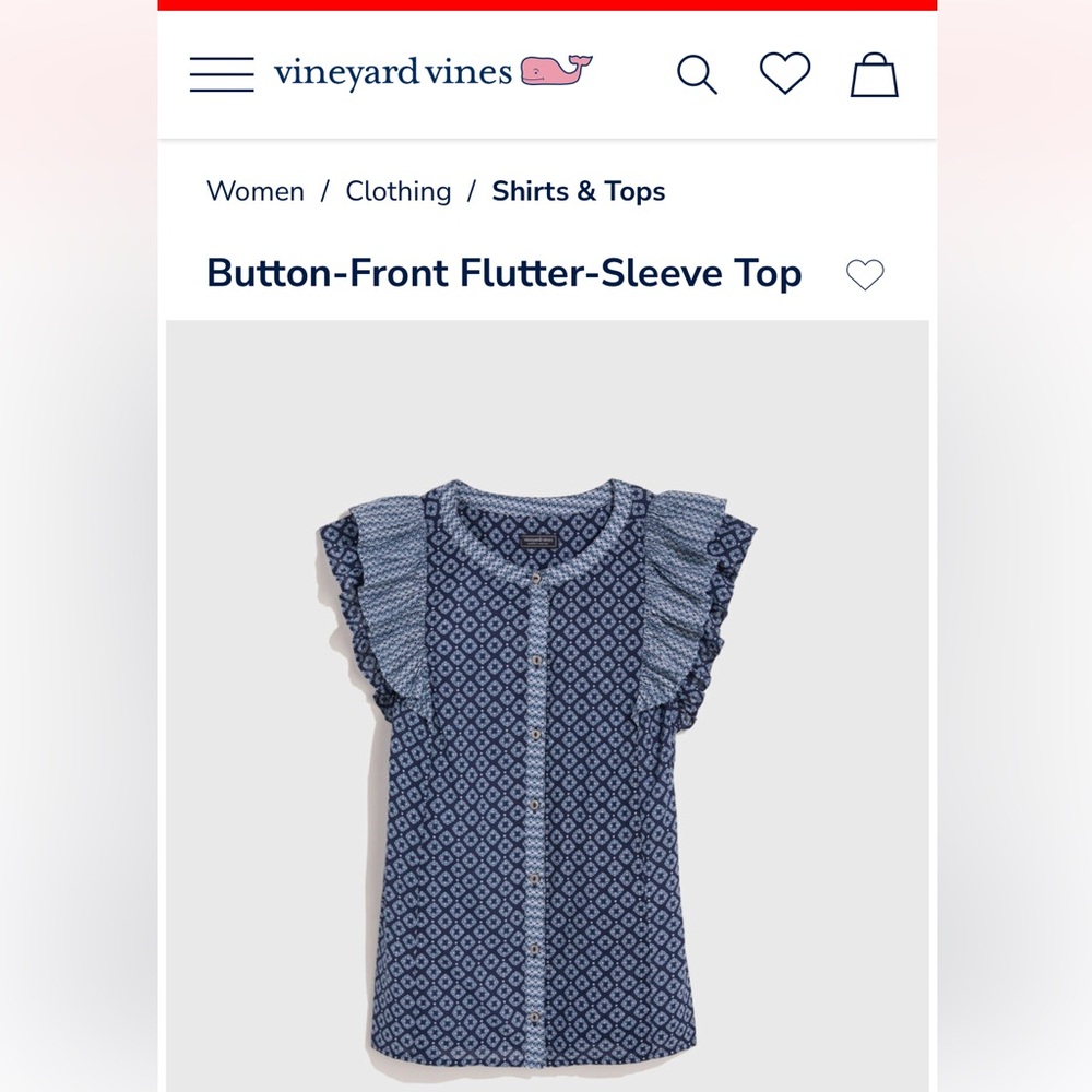 NWT Vineyard Vines button front flutter top - S
